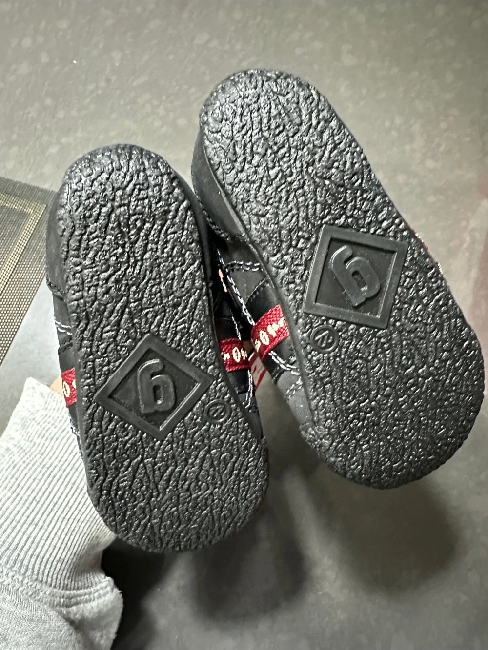 Kids Black and Burgundy Strap Walker Shoes